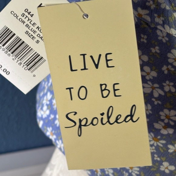 Live To Be Spoiled Cropped Smocked Top Blue Daisy Size Small - Picture 6 of 7